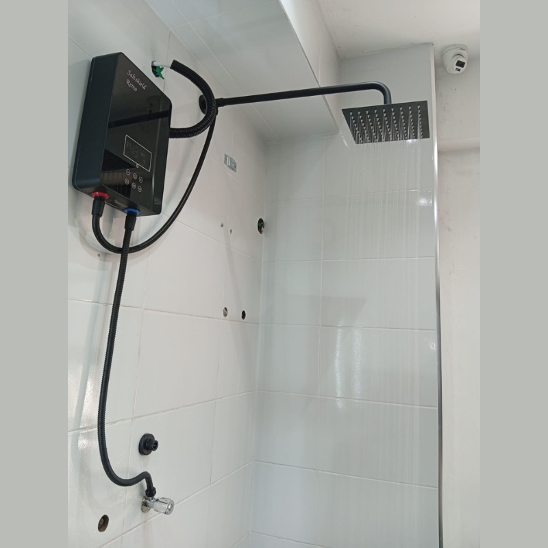 Black Water heater with inbuilt booster pump & Elegant Black Top shower